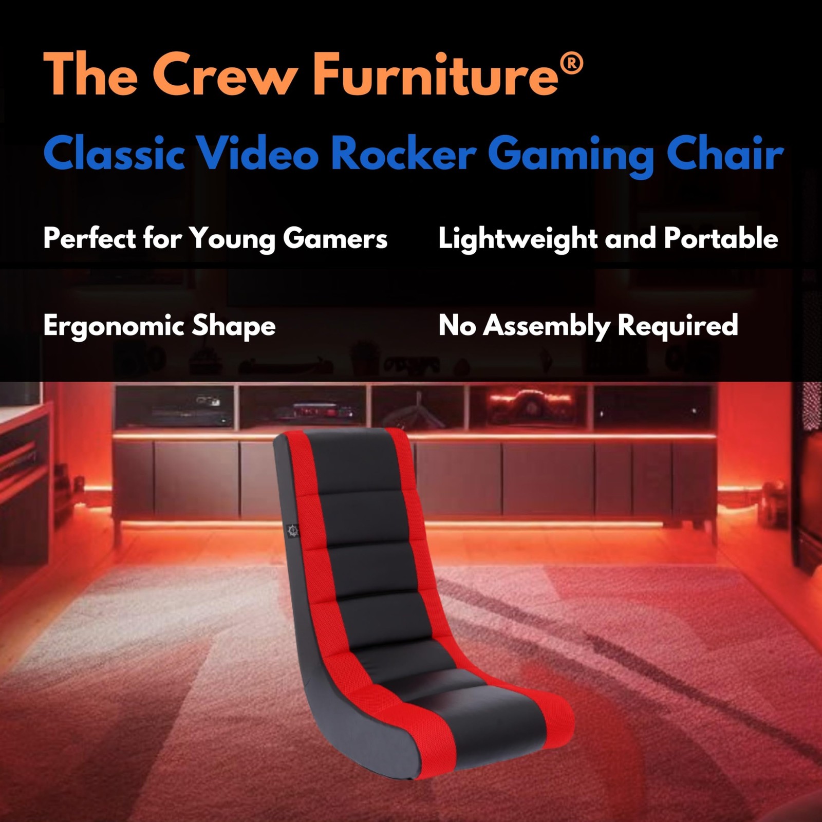 Classic Video Rocker Floor Gaming Chair, for Kids and Teens, PU Faux Leather ...