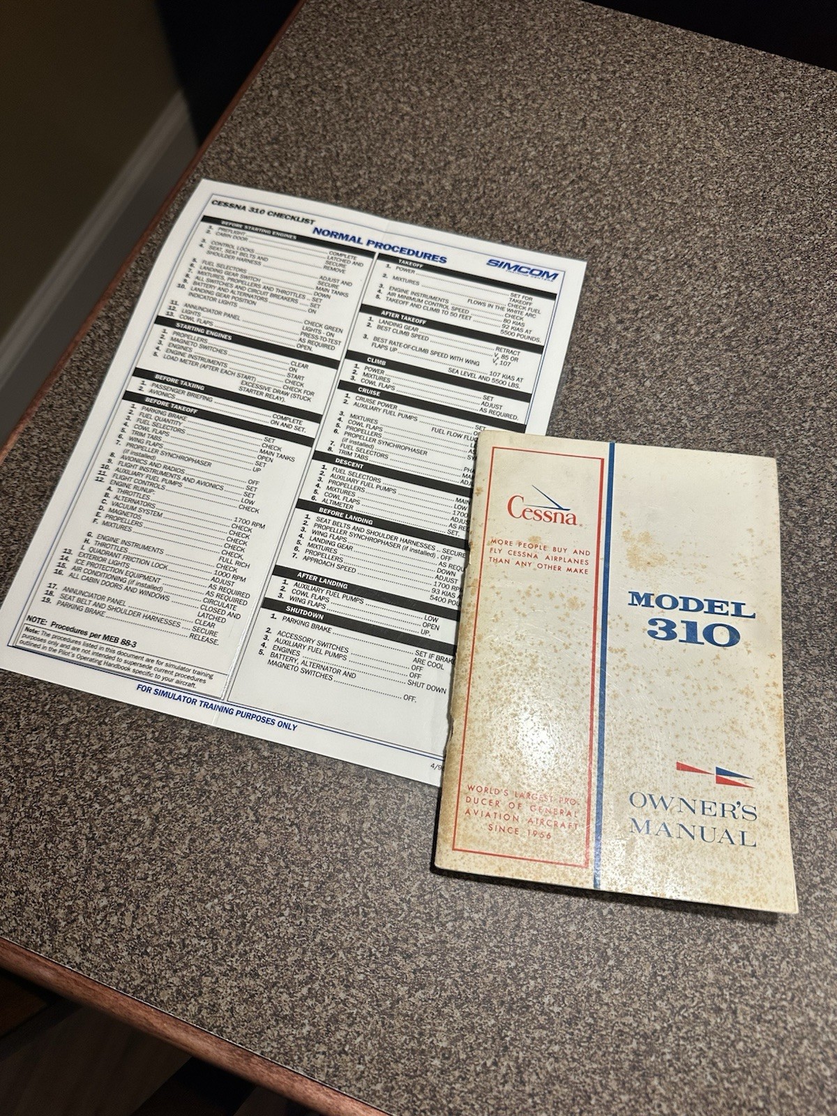 Vintage Cessna Model 310 Airplane Manual And Procedure Checklist