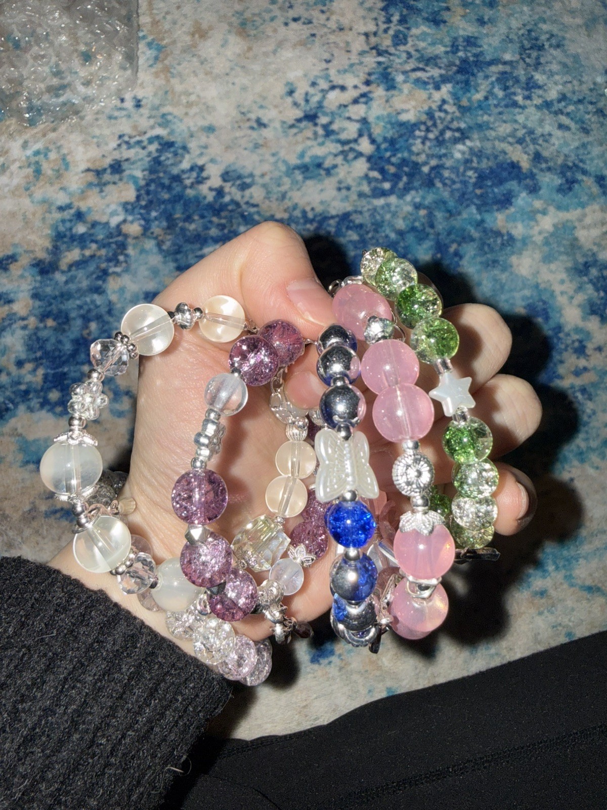 Handcrafted Multicolor Beaded Charm Bracelets Set Adjustable Glass Metal Dangle