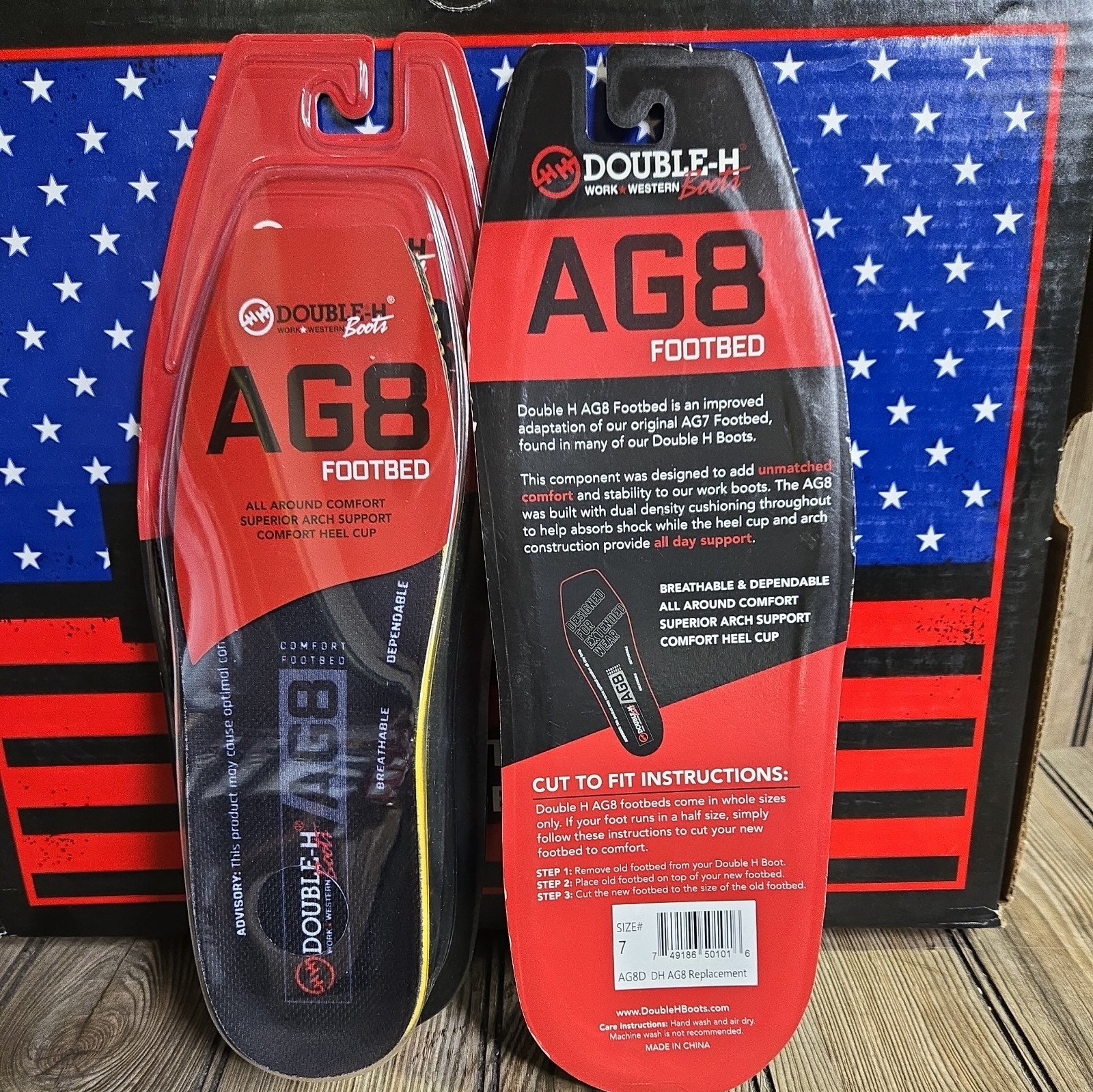 DOUBLE H AG8D MENS 7.0 REPLACEMENT BOOT INSOLES WITH ARCH SUPPORT NEW