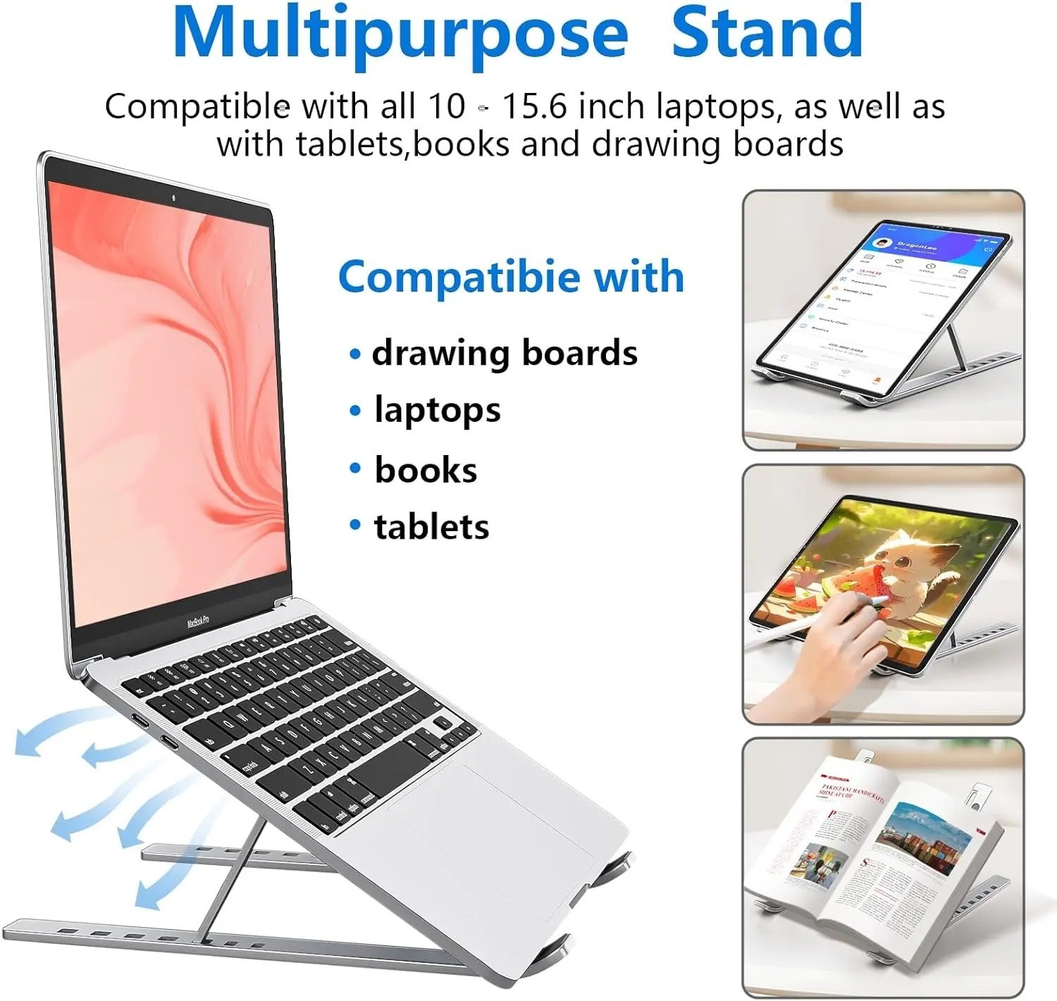 Adjustable Foldable Laptop Stand Aluminum Notebook Riser Computer Holder Desk