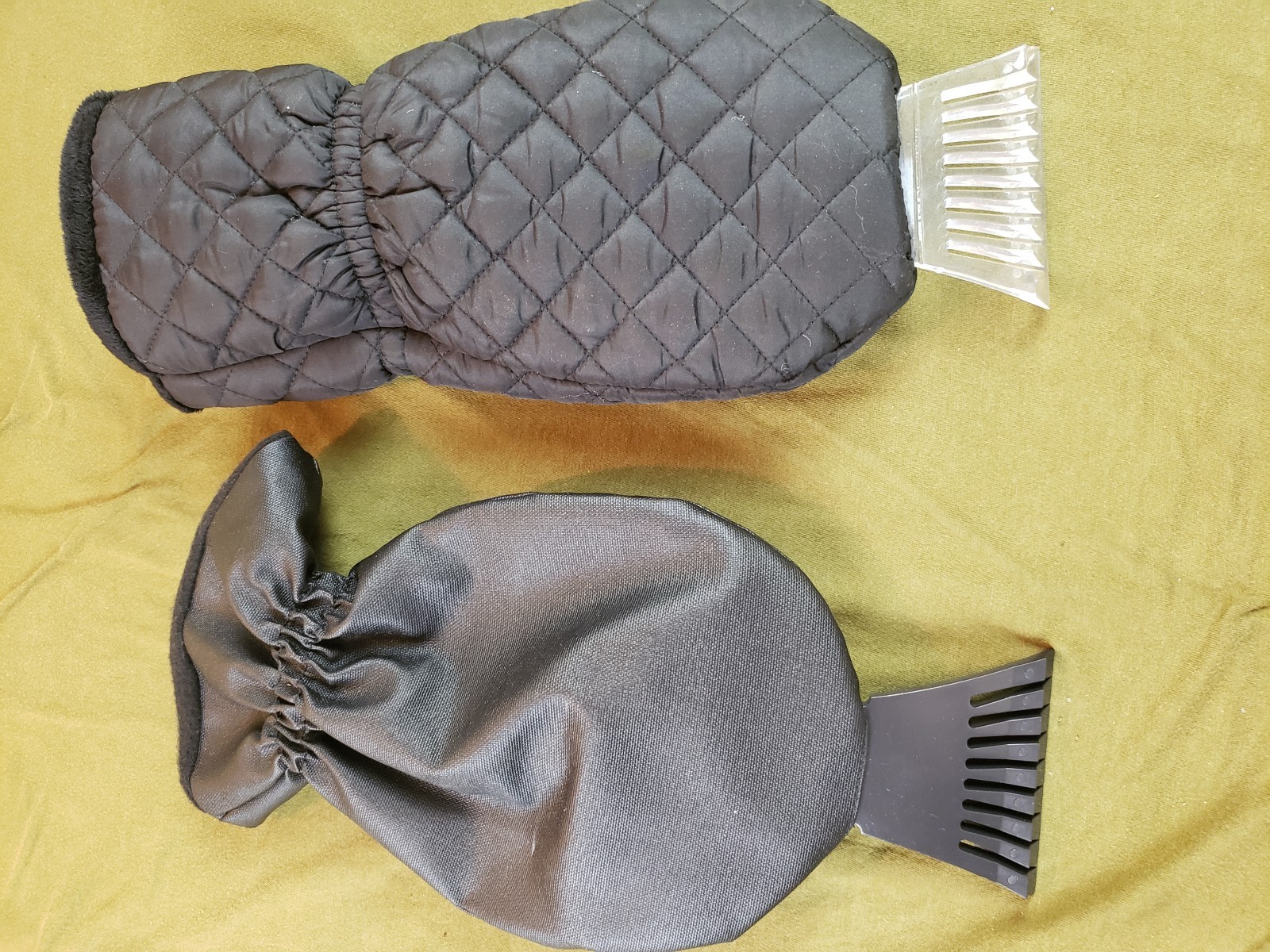 Ice Scraper w/ Glove Lot of 2 Car Windshield Scraper for Ice Snow - Fleece Mitts