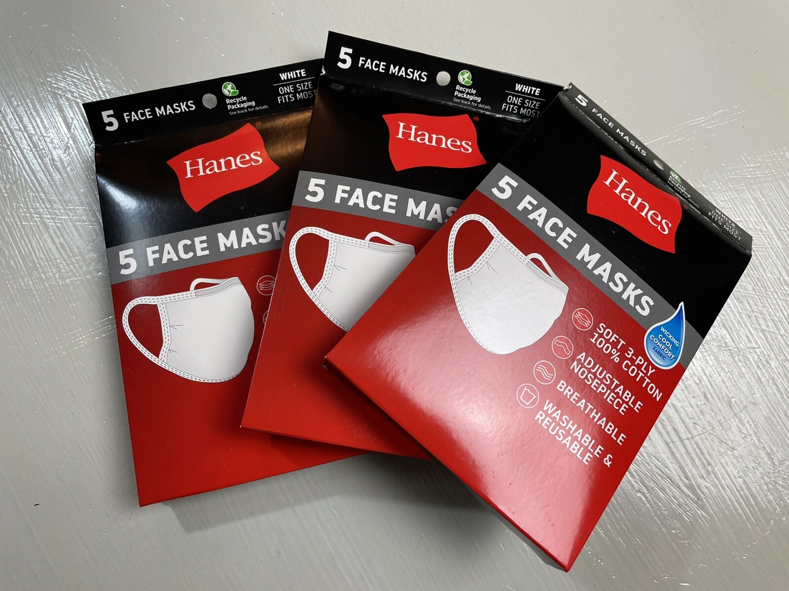 15 Hanes White Face Masks 100% Cotton Reusable Washable Soft Breathable Bulk NEW