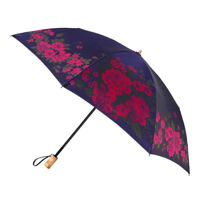 MAKITA SHOTEN Eori Large Rose Folding Umbrella Parasol for Sun & Rain Navy Japan