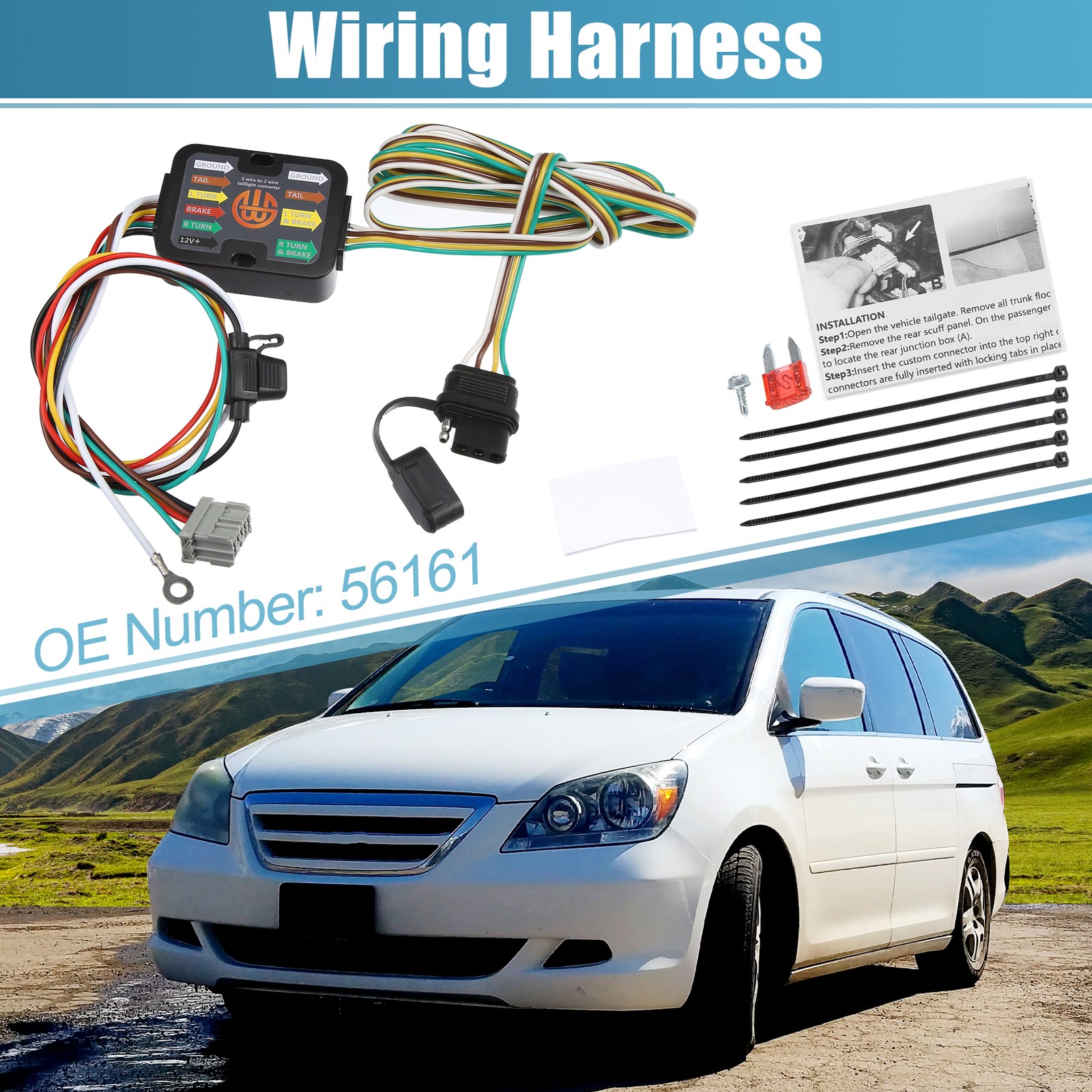 1 Set Replaces 56161 4-Pin Trailer Wiring Harness for Honda Odyssey 2005-2010