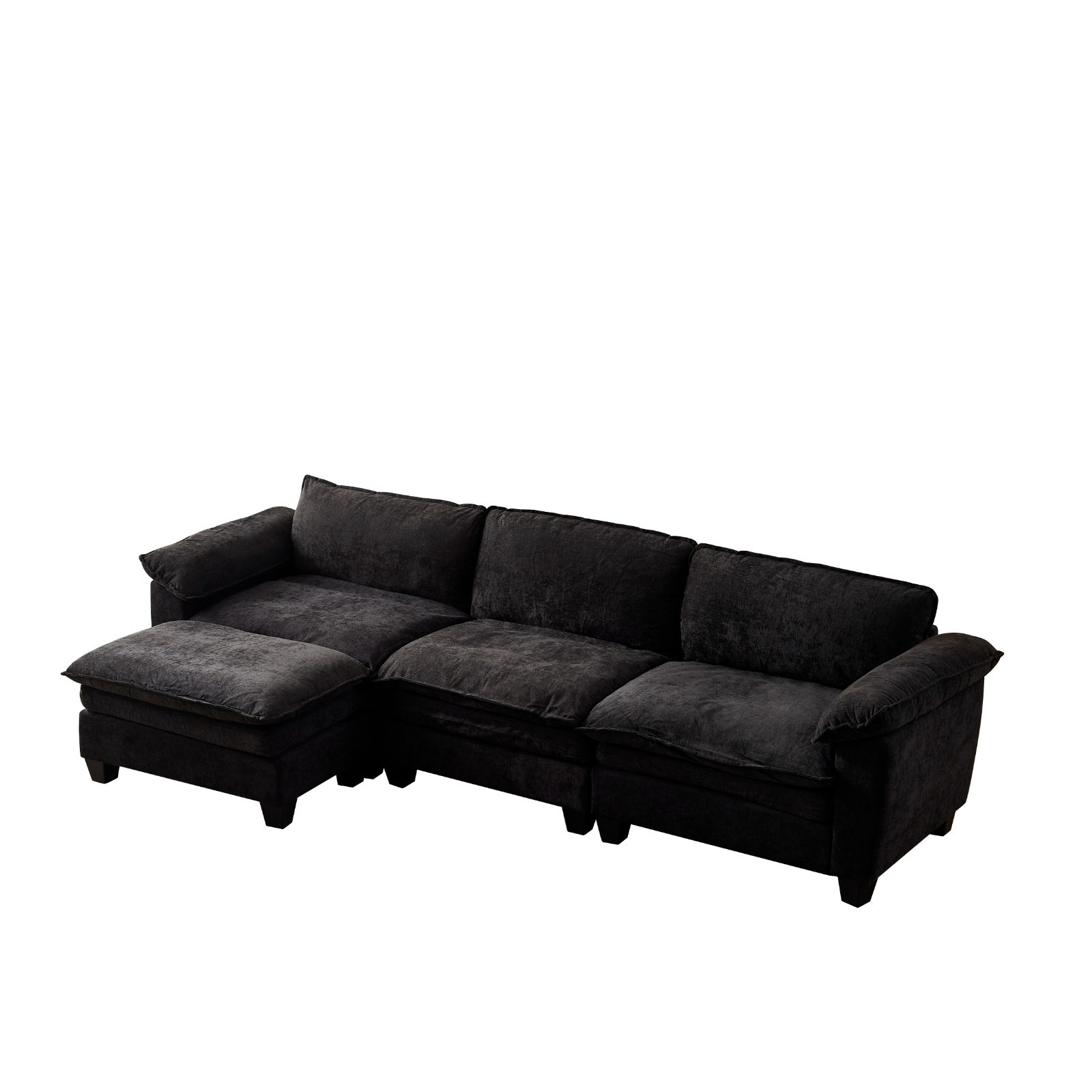 3-Seater L Shape Sectional Sofa Chenille Modular Couch With Movable Ottoman