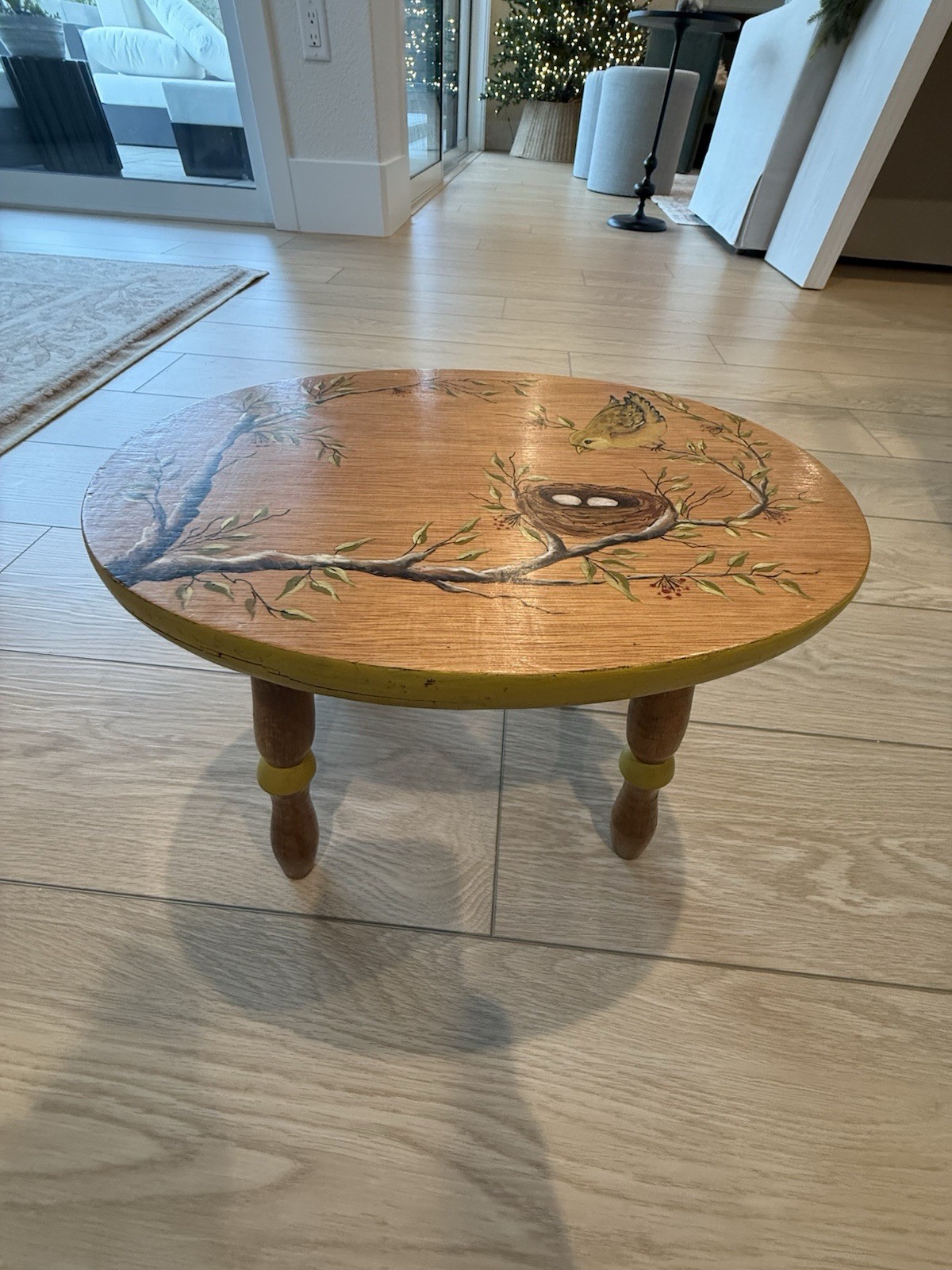 Hand Painted Kitchen Child Step Stool Bird Floral Spring Vintage