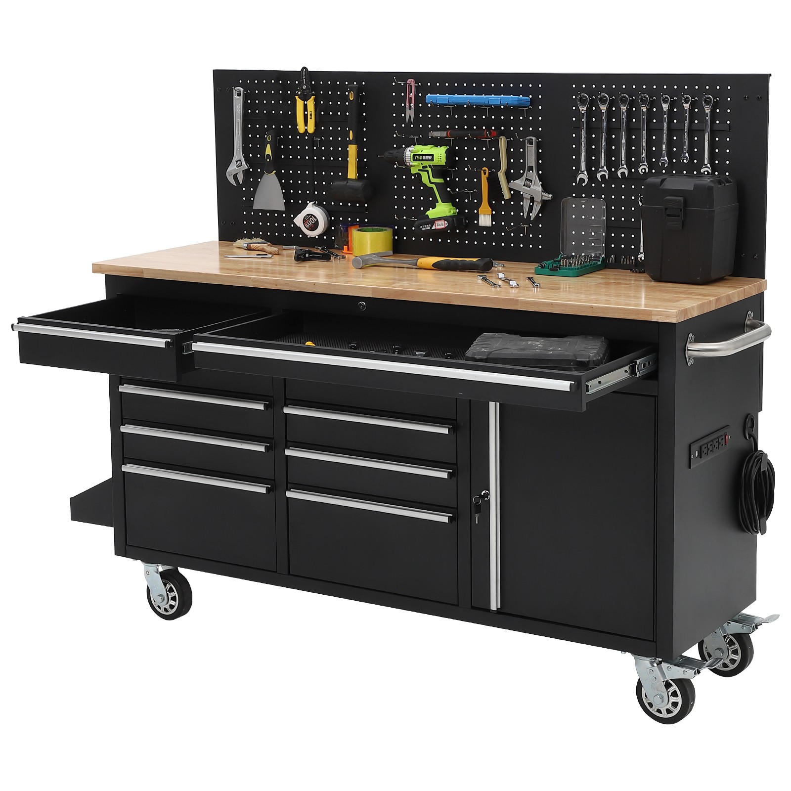 Workbench Rolling Tool Chest Heavy Duty Work Table with 10 Drawers and Pegboard