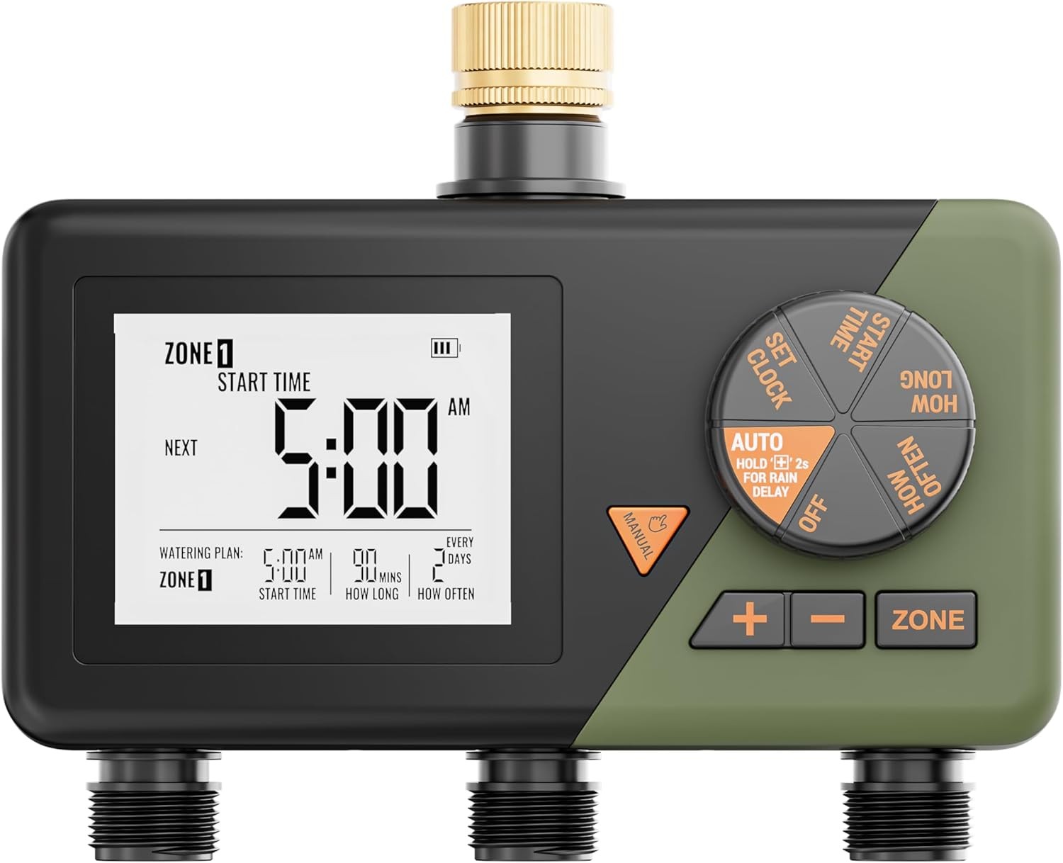 Sprinkler Timer 3 Zone Water Hose Timer for Garden Rain Delay Manual / Auto Mode
