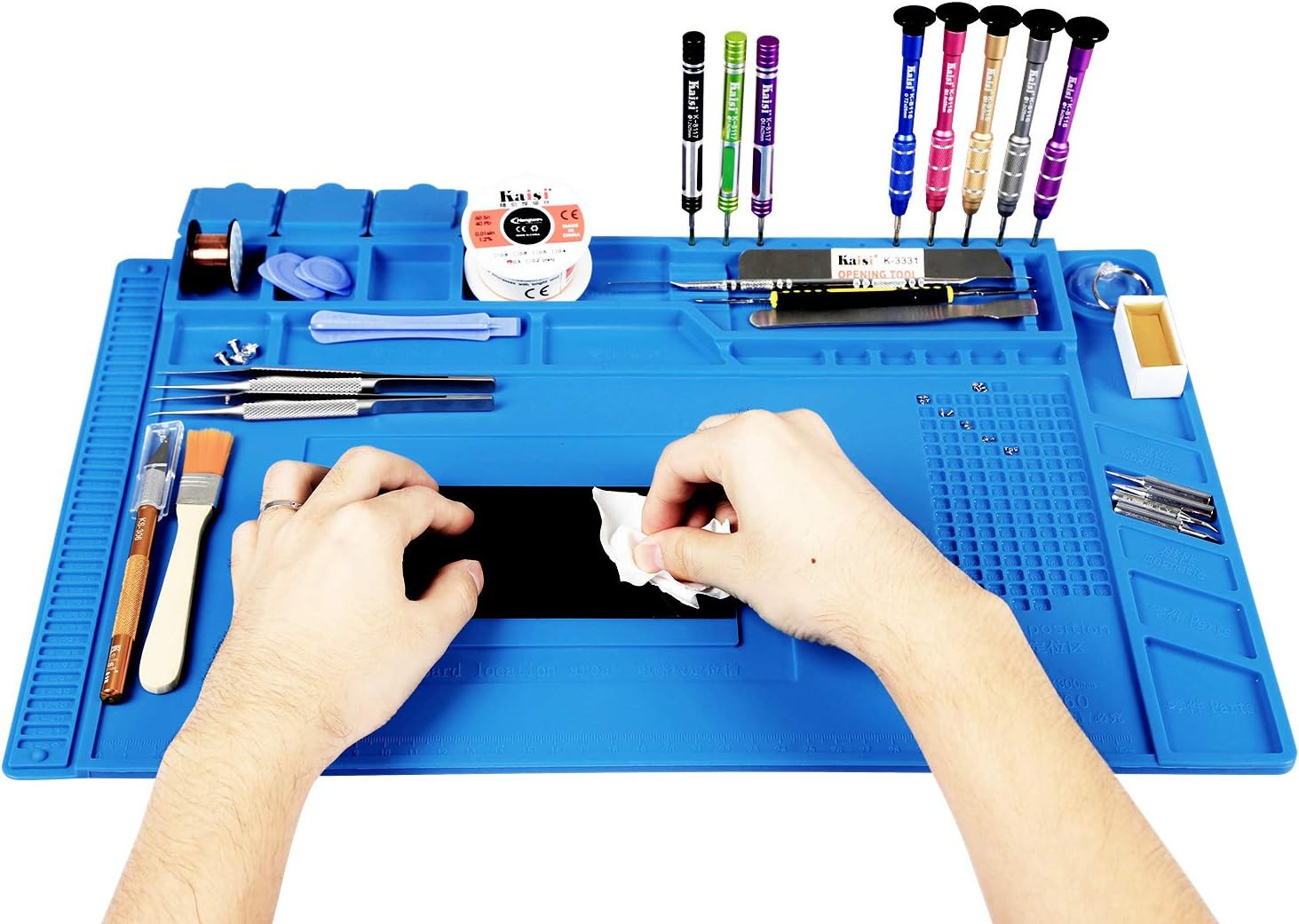 Heat Insulation Silicone Repair Mat with Scale Ruler and Screw Position