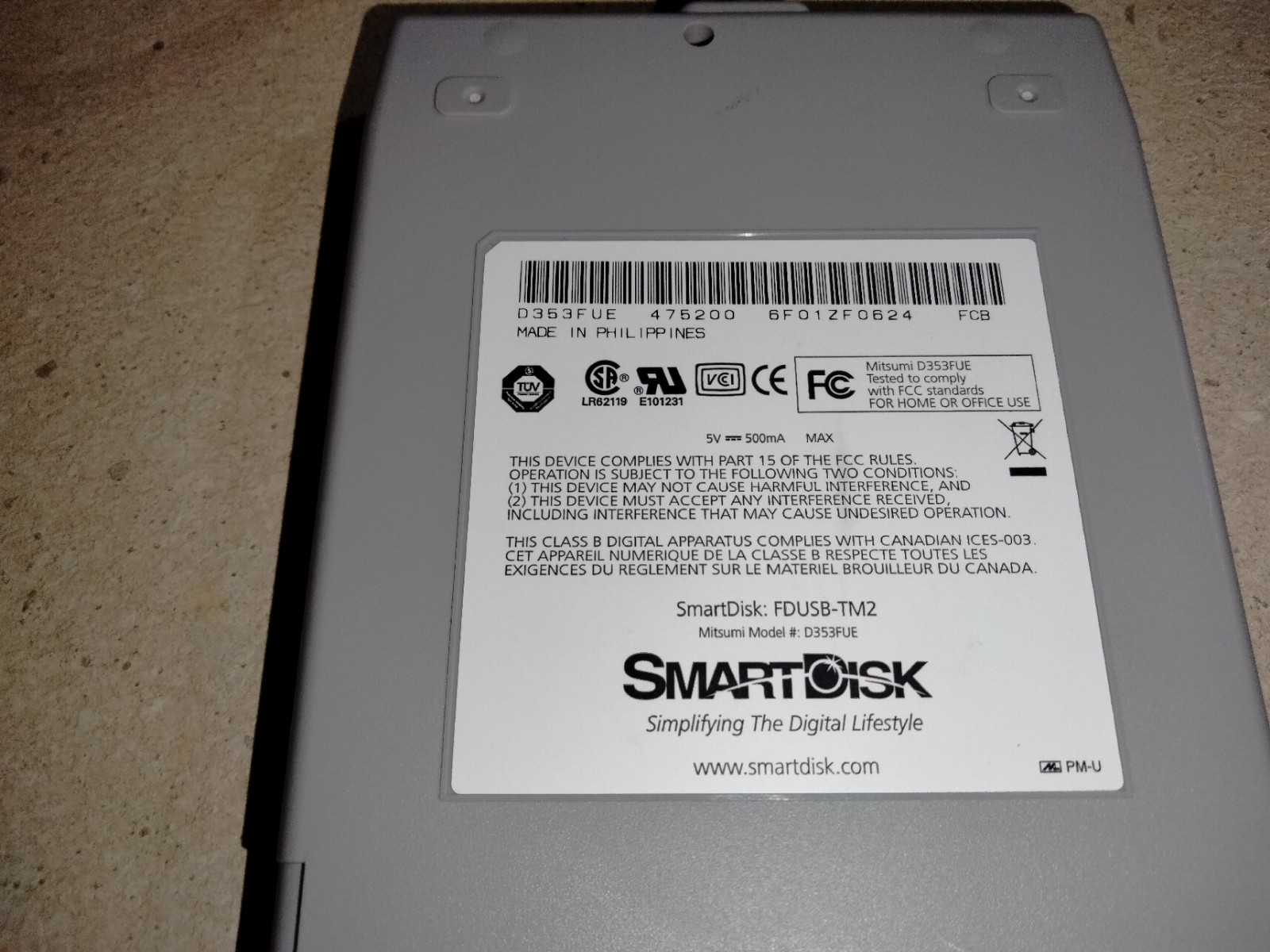 UNTESTED SmartDisk Ativa FDUSB-TM2 USB External 3.5" Floppy Disk Drive FDD T23