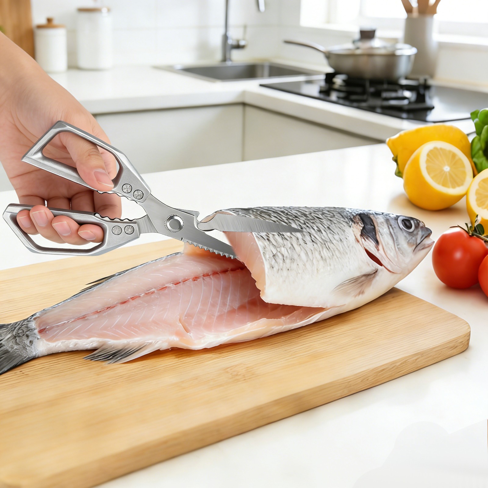 Stainless Steel Poultry Shears Silver Kitchen Cooking Aid Scissors for Food