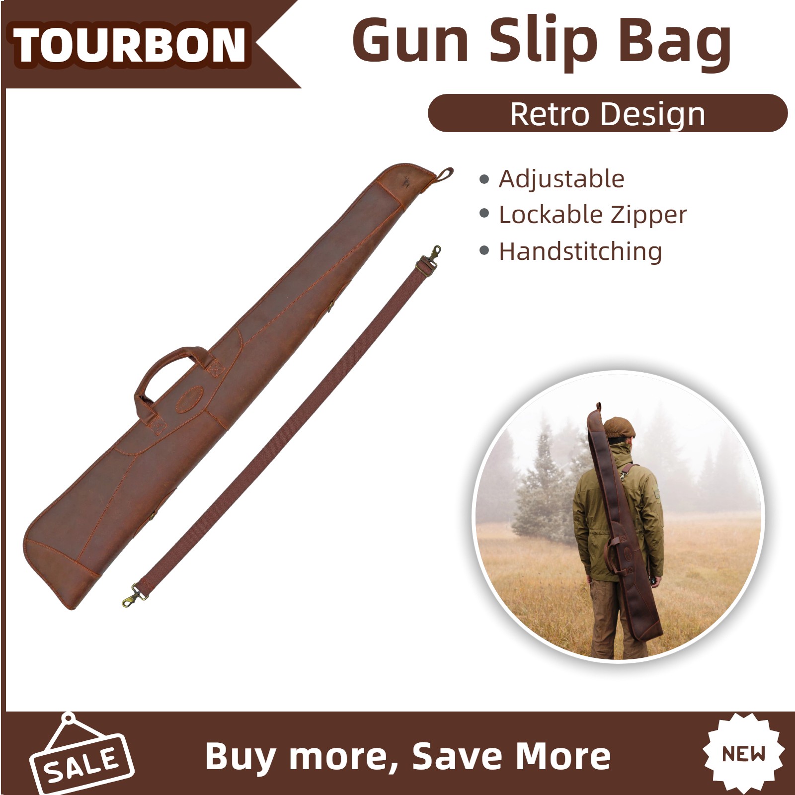32" Barrel Hunting Genuine Leather Shotgun Carry Case Firearm Storage Zipper-NEW