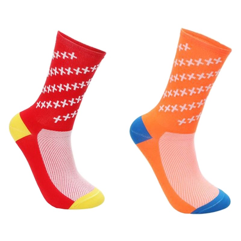 2 Pairs Cycling Socks Pro Road Bicycle Riding Bike Sports Ankle Socks Red Orange