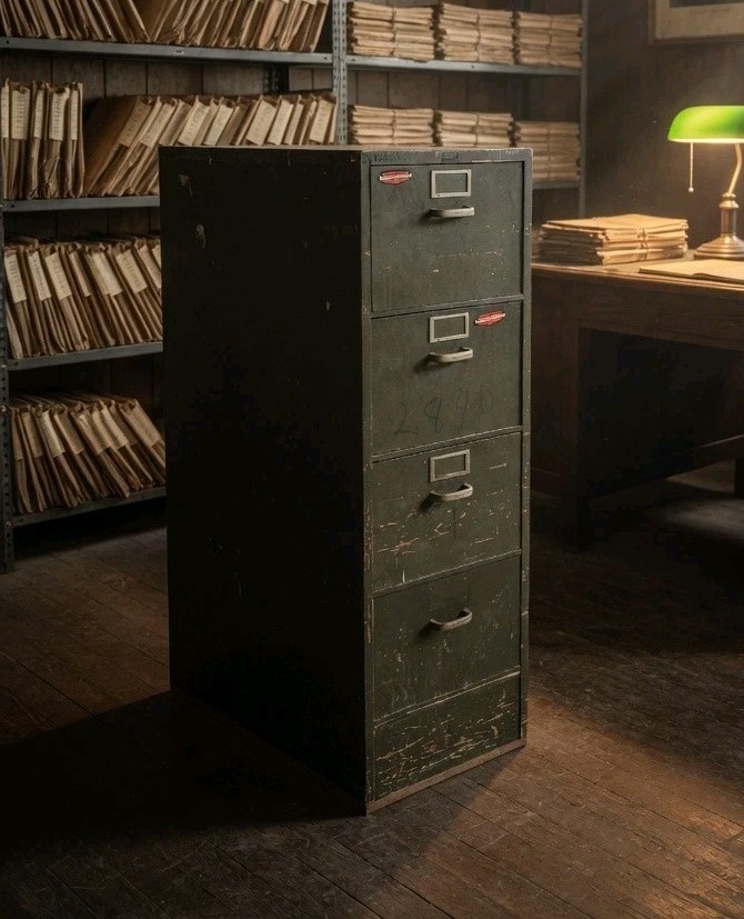 General Fireproofing Wooden Military Filing Cabinet