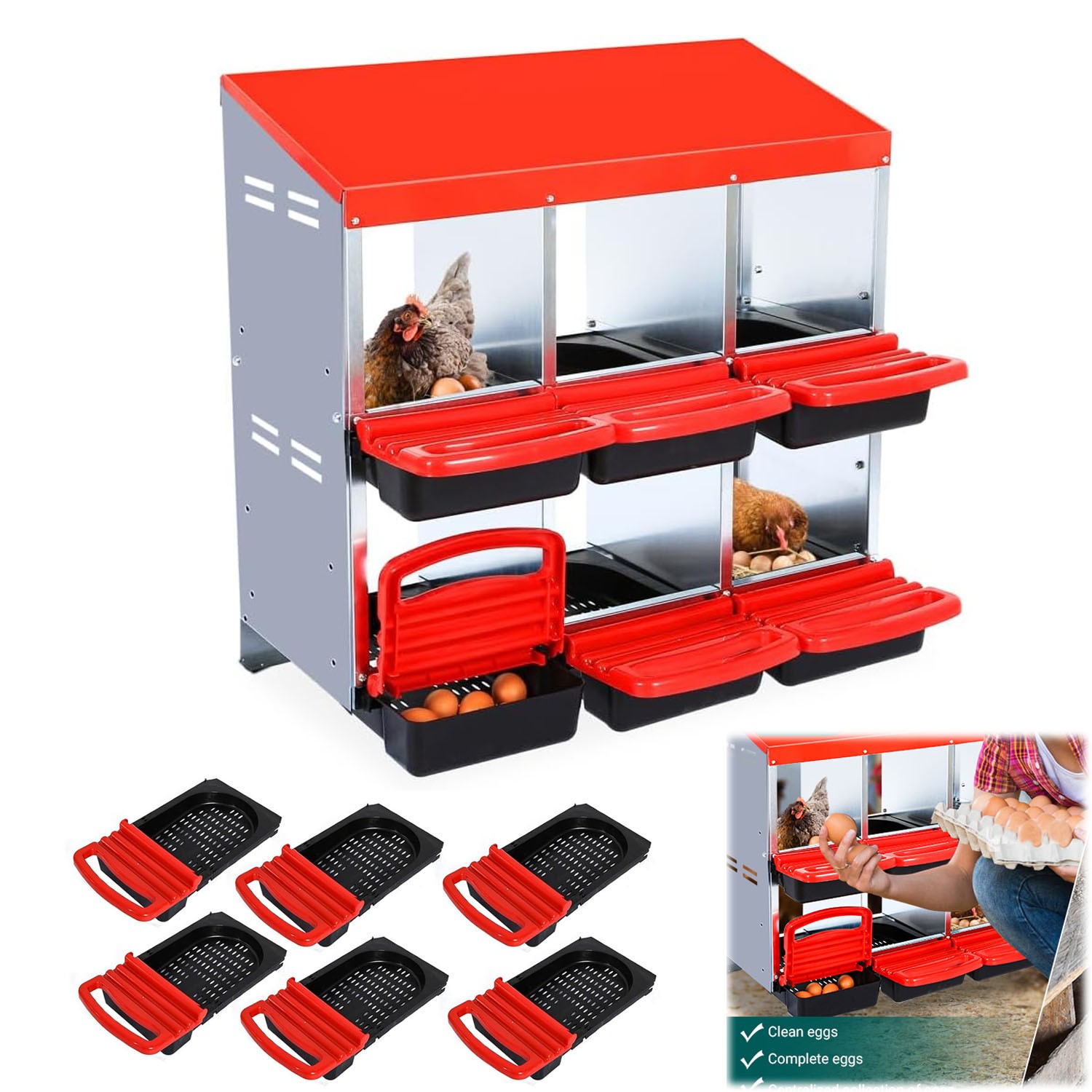 Nesting Boxes for Chickens 6 Holes Chicken Nesting Box for Laying Eggs coop Red