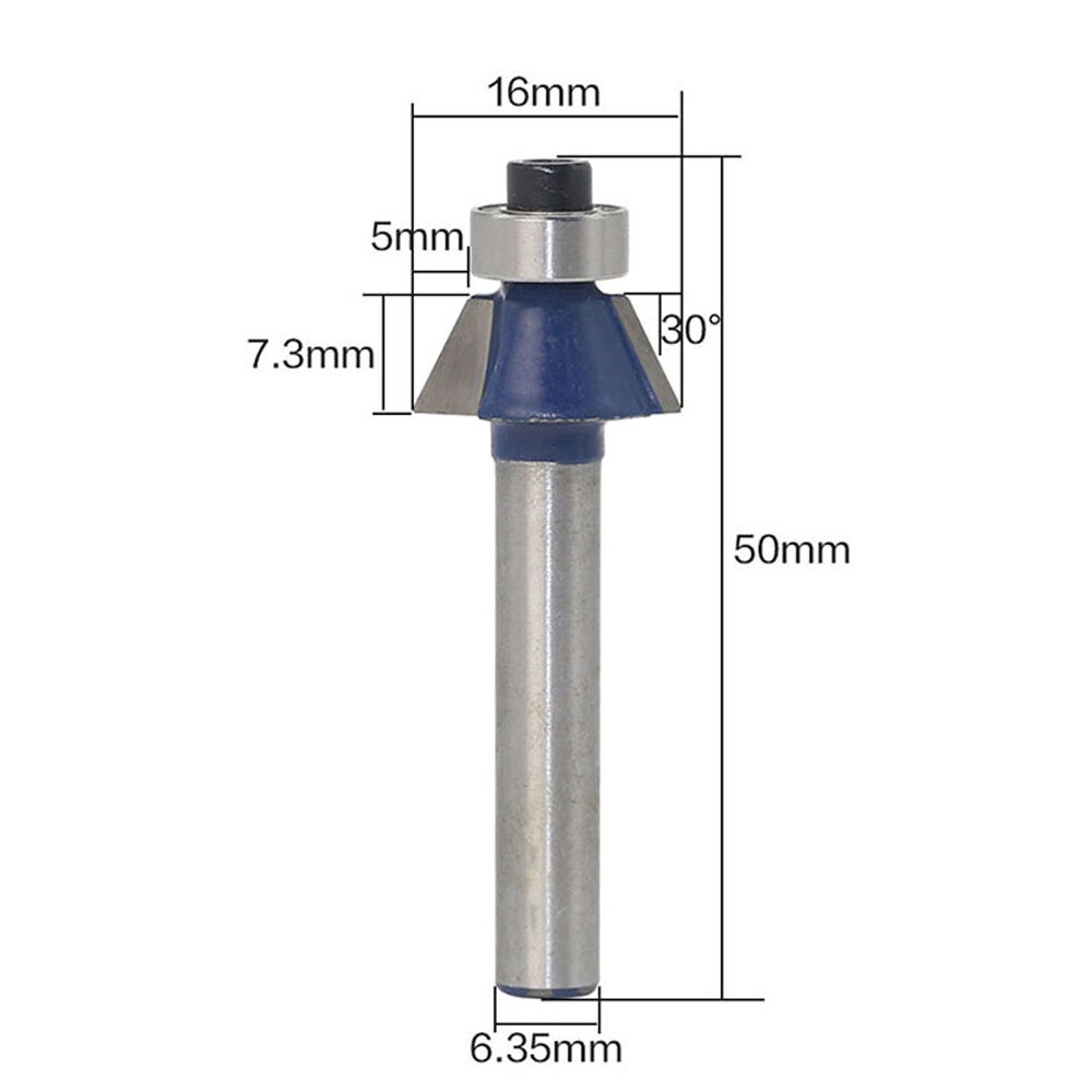 1Pc 1/4" Shank 30 Degree Glue Well Bevel Trim Router Bit Woodworking Cutter Tool
