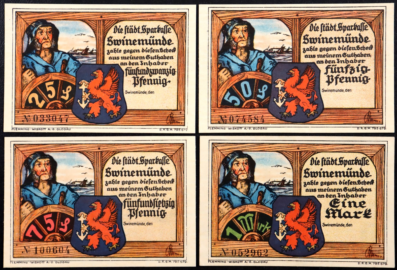 SWINEMÜNDE / ŚWINOUJŚCIE 1922 "Ship Captain" Complete Set German Notgeld Poland