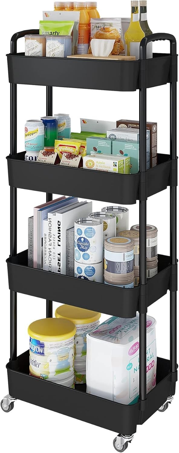 Compact 4-Tier Rolling Cart with Classification Stickers - Effortless Storage