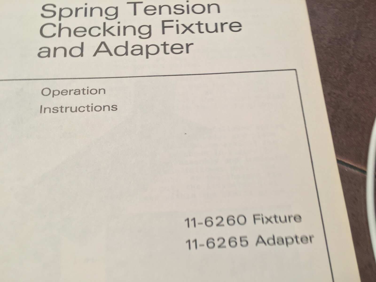 Bendix 11-6260 Fixture & 11-6265 Adapter Operating Instructions Booklet