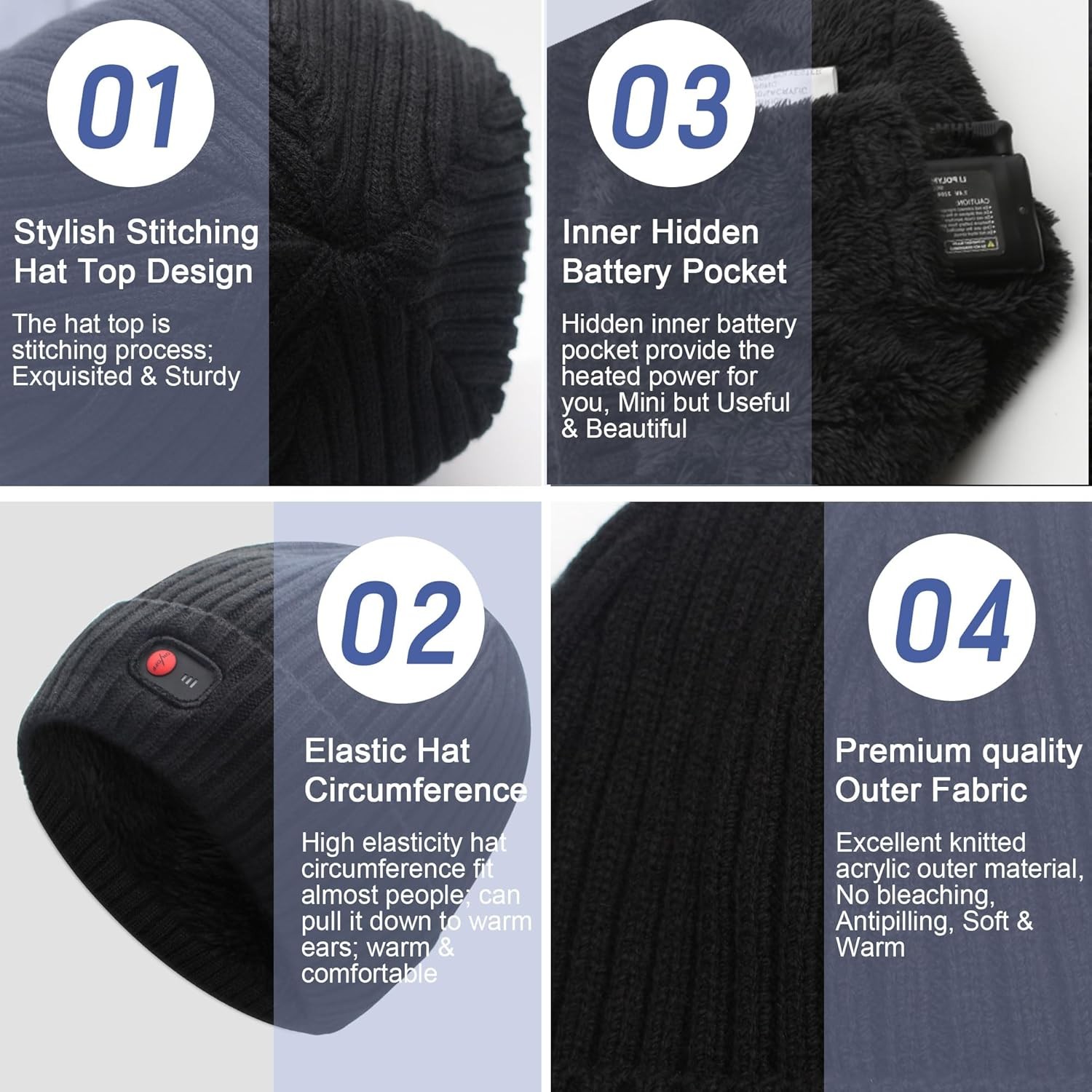 Rechargeable Battery Heated Beanie Hat