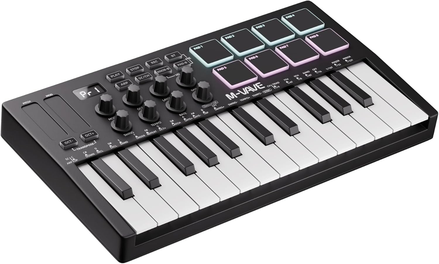 Wireless Bluetooth 25-Key MIDI Controller with Backlit Pads for Modern Musicians