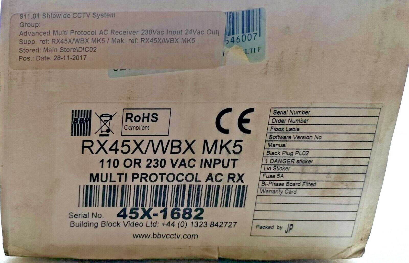 BBV CCTV RX45X/WBX MK 5 MULTIPROTOCOL AC RECEIVER