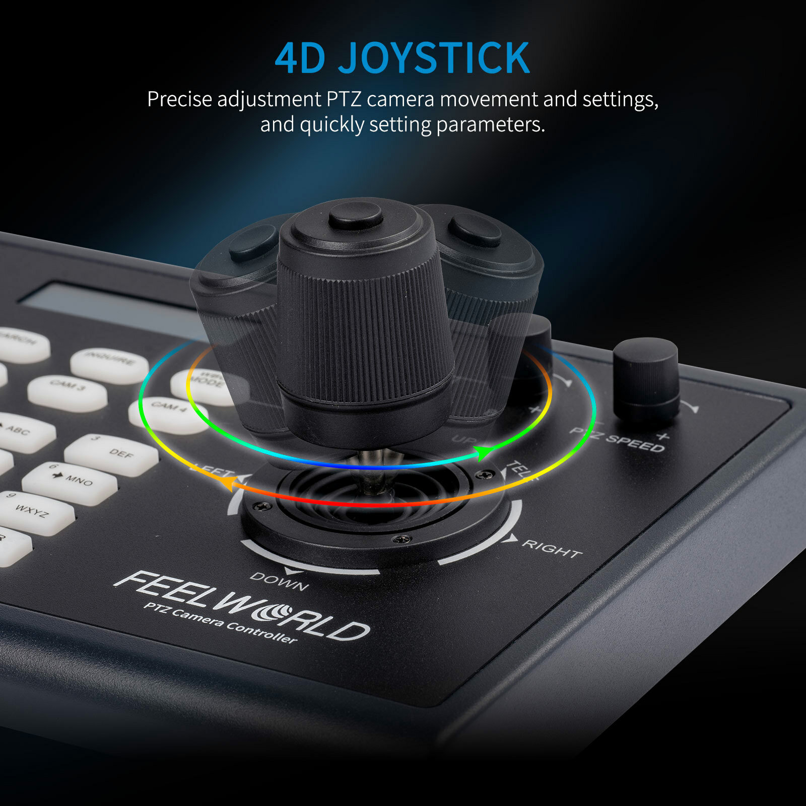 FEELWORLD KBC10 PTZ Camera Controller Joystick & Keyboard Control LCD Screen PoE