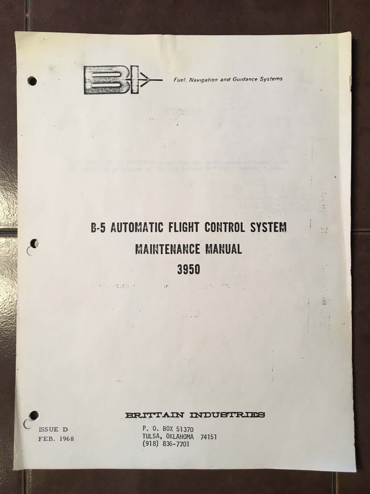 Brittain B-5 Flight Control System Maintenance Manual