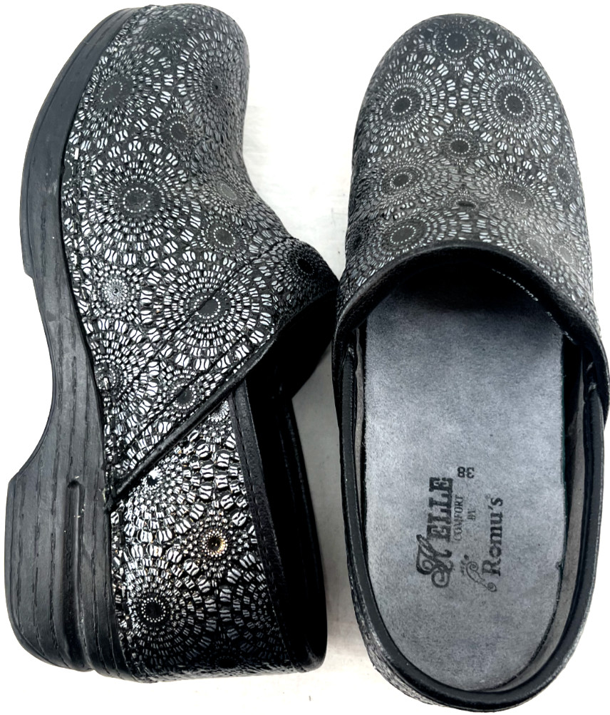 Helle Professional Stapled Embossed Slip-On Silver Clogs Shoes EU 36 Women's 5.5