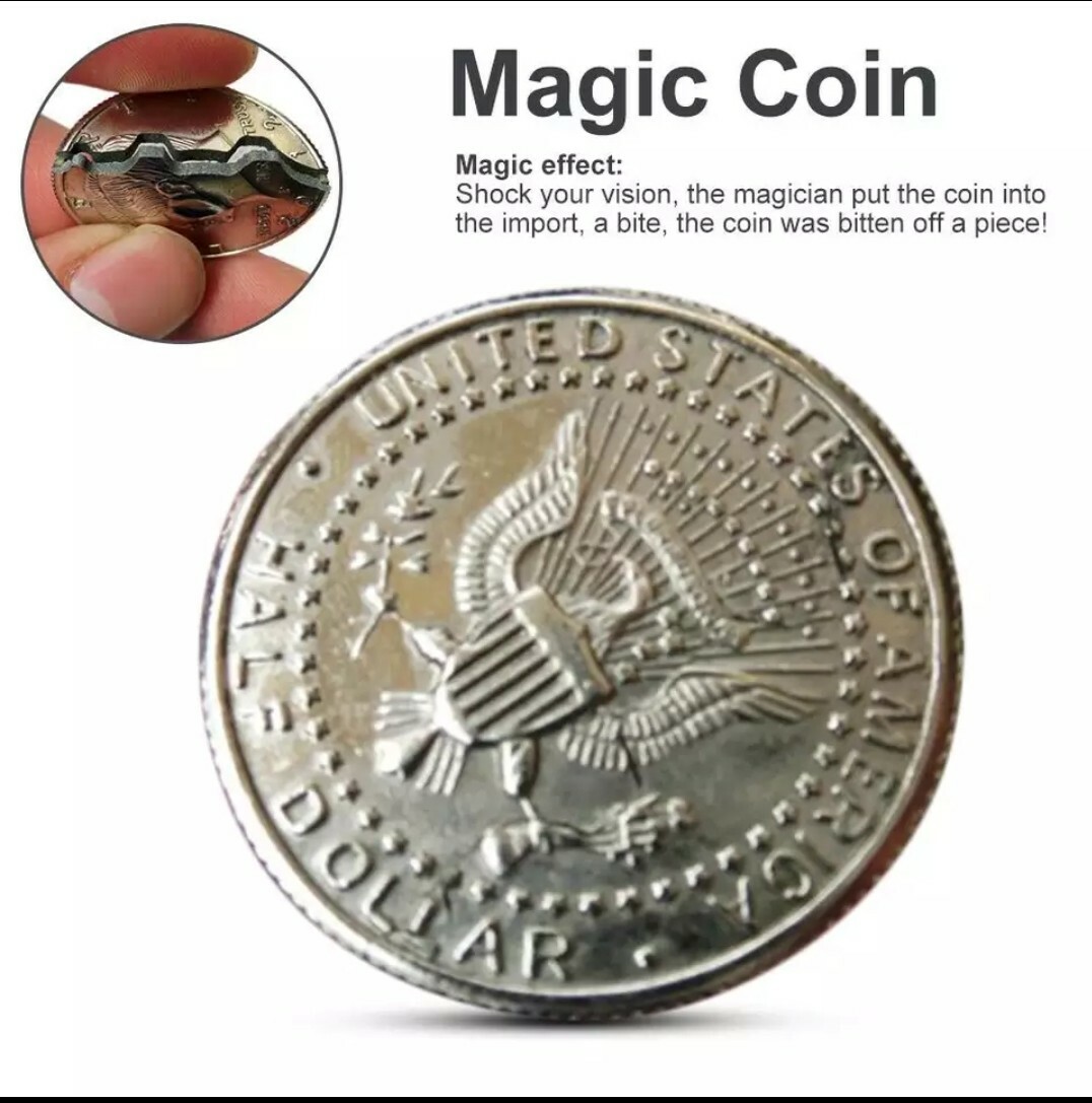 Bite Out Coin Magic Trick Close-Up Magic Illusion Restored Half Dollar T5