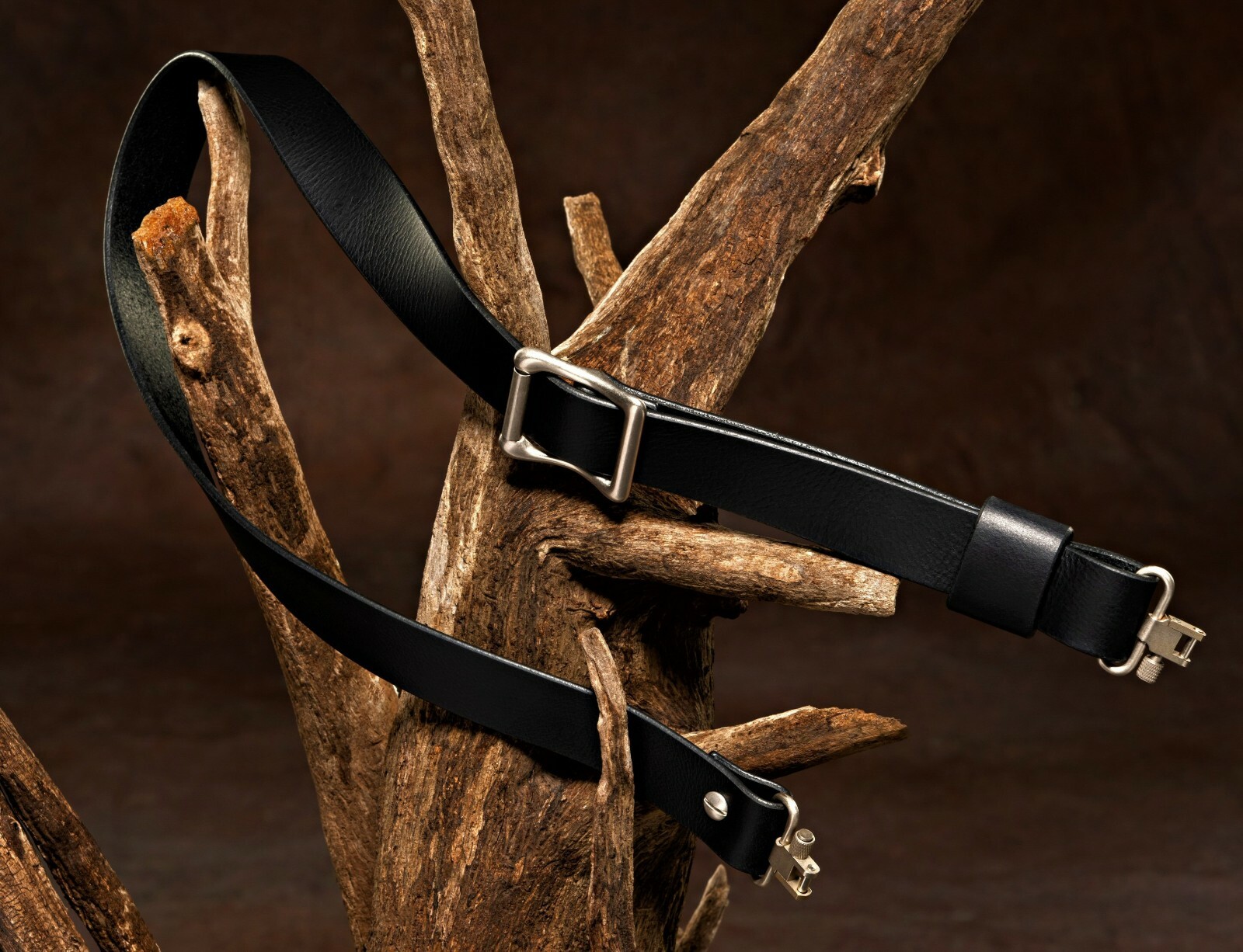 USA Black Leather Slider Buckle Gun Sling with Silver Color Hardware (Model E)