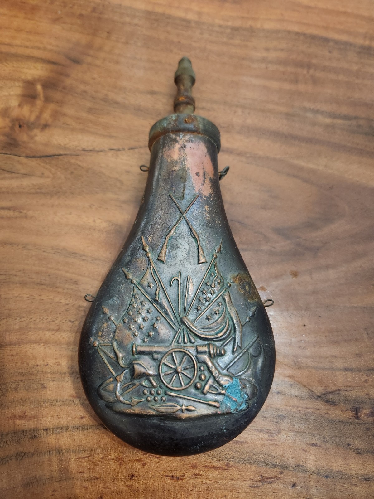 Antique Copper & Brass Black Powder Flask Made In Italy 🇮🇹 plunger style