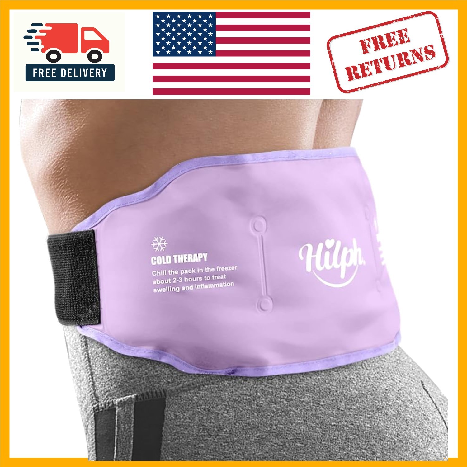 Adjustable Low Back Ice Pack Wrap for Pain Relief - Hot & Cold Therapy, Purple