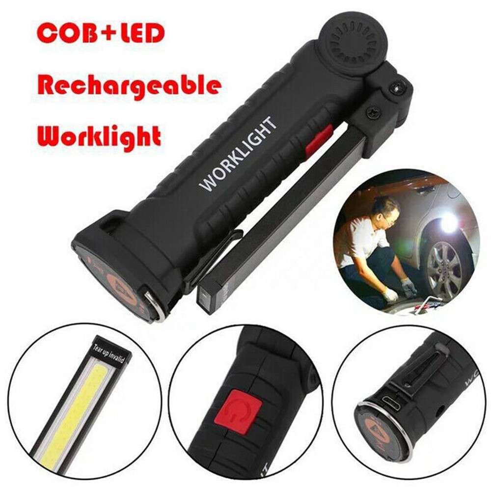 2Pcs Magnetic COB LED Work Lights 5 Modes Flashlight Inspection Rechargeable