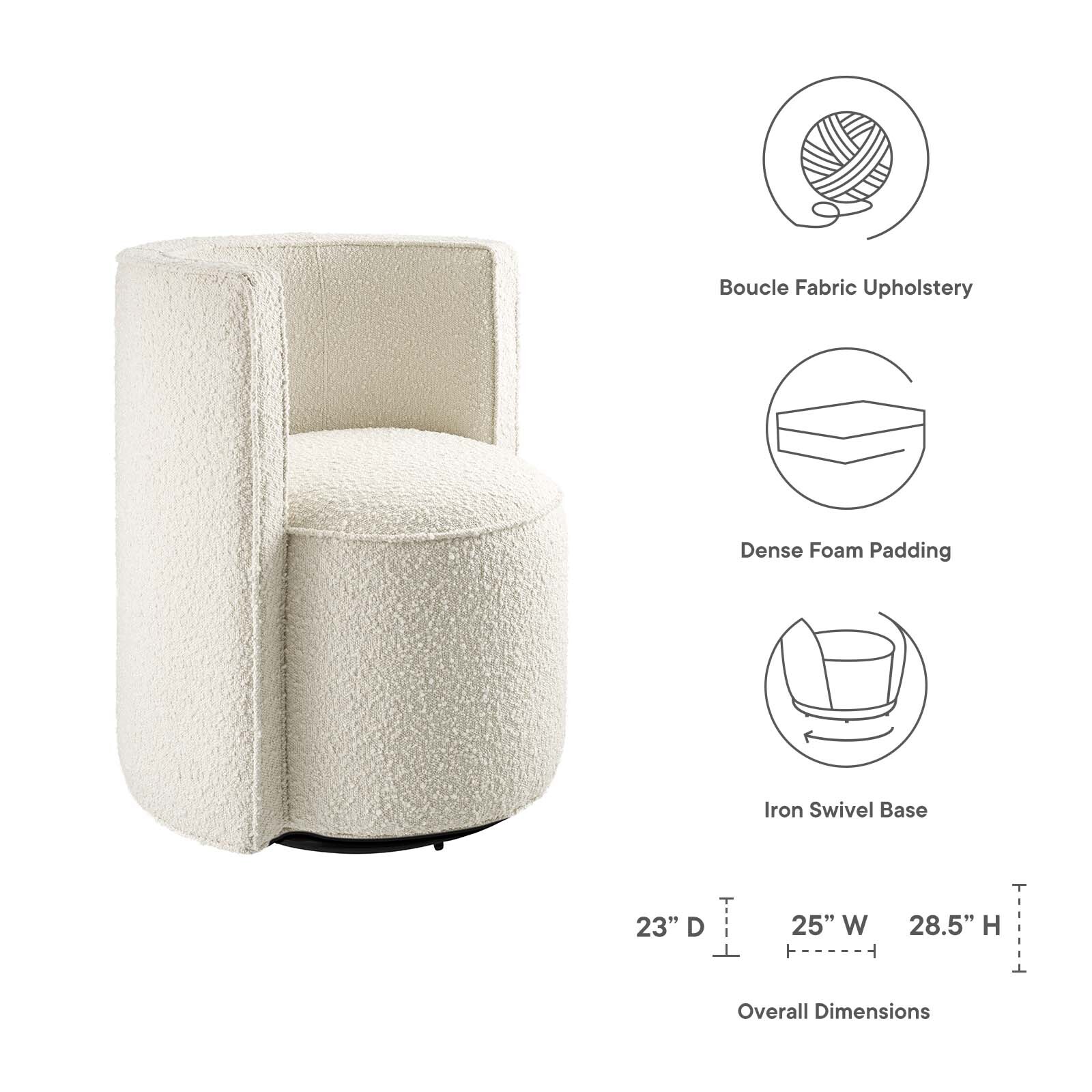 Modway Della Boucle Fabric Accent Swivel Chair in Ivory