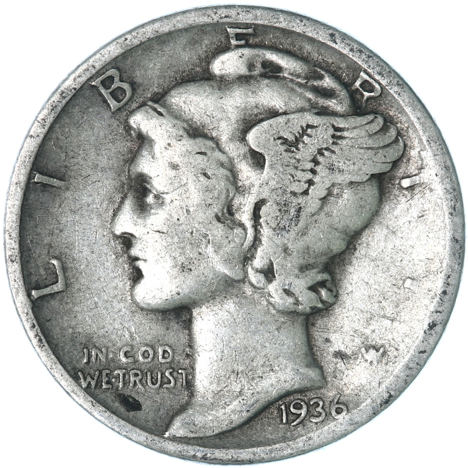 1936 D Mercury Dime 90% Silver Very Fine VF