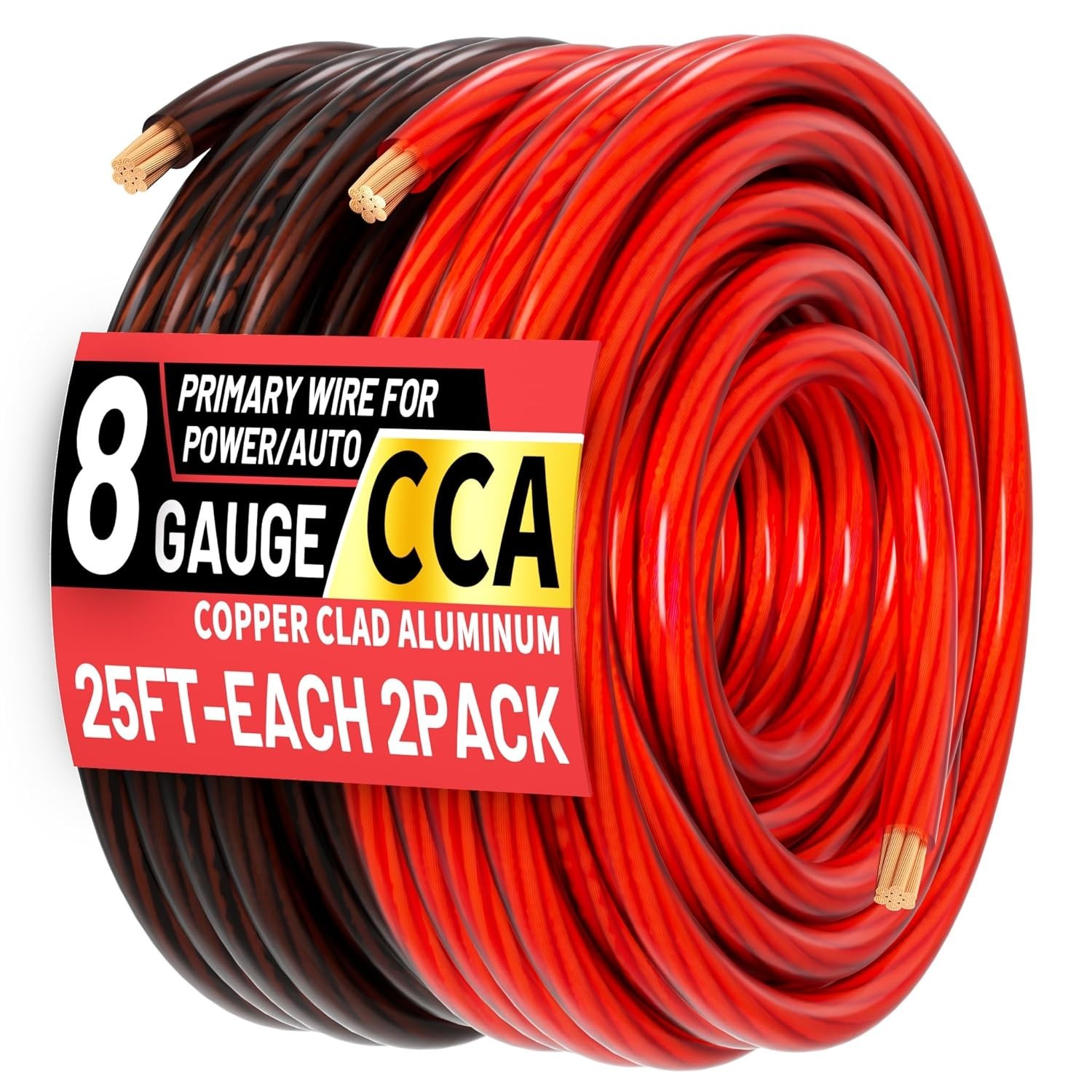 Cable CCA calibre 8AWG, 25 pies cada uno en negro y rojo, cable primario de bajo