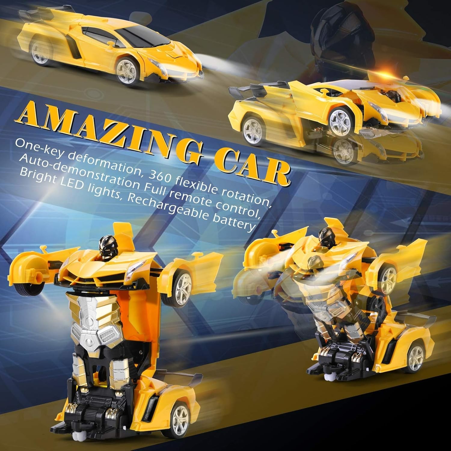 Coche teledirigido Dolanus, robot transformable, amarillo