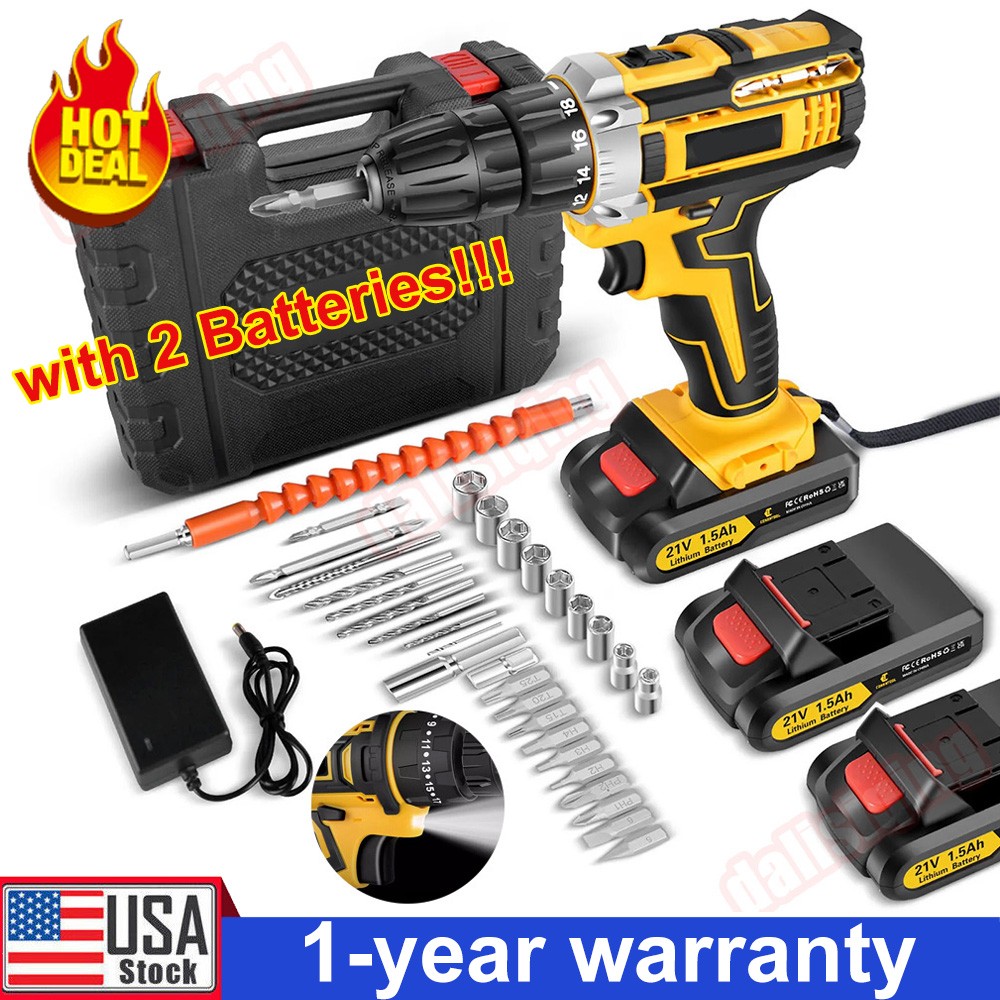 Cordless Brushless Impact Driver Hammer Drill Combo Kit with 2 Battery & Charger