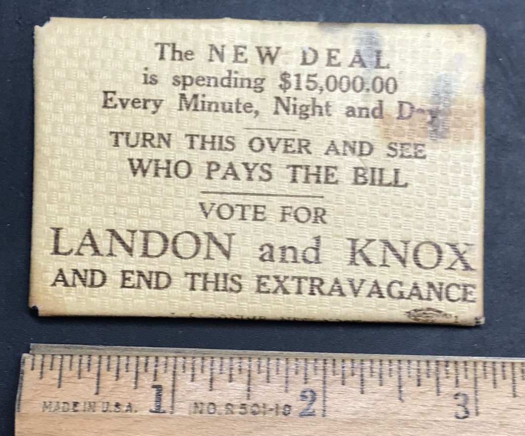 VTG 1936 Alf Landon & Frank Knox Mirror Anti-New Deal 2x3 End This Extravagance