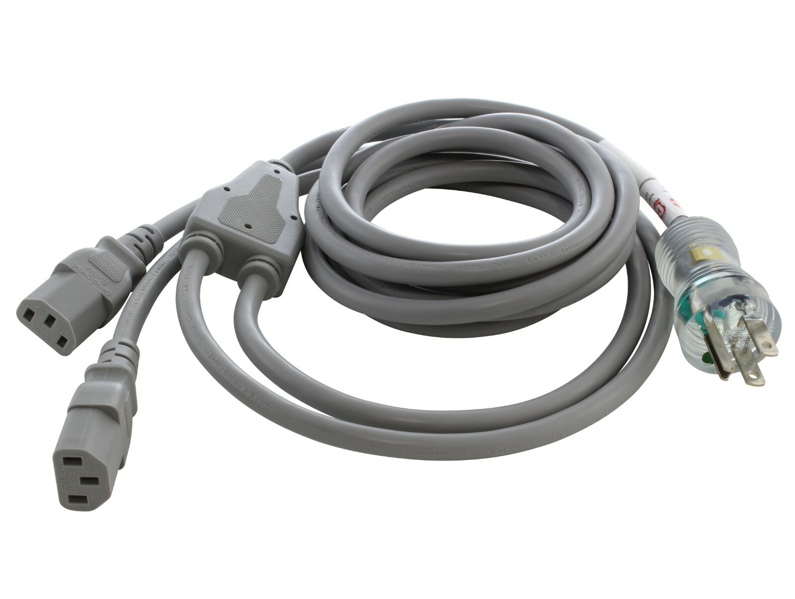 AC WORKS® 10ft Medical-Grade Power Cord, NEMA 5-15P to Dual IEC C13, 13 Amp