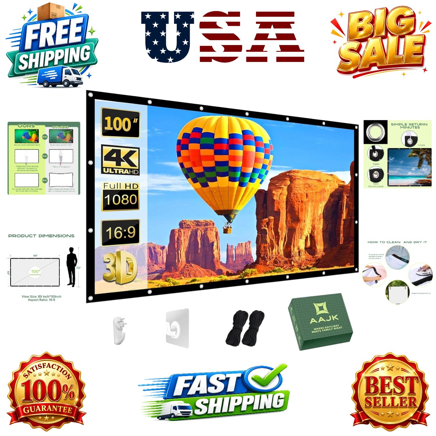 100inch Outdoor Projector Screen Anti Crease Portable Movie Screen | Projecto...