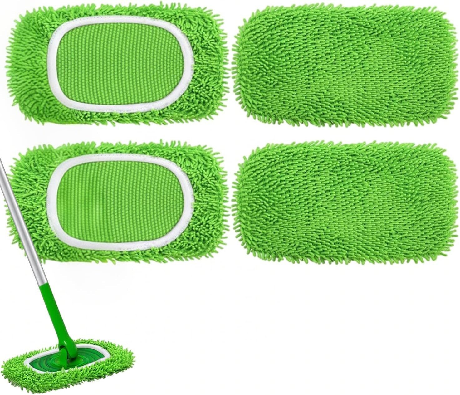 Super Absorbent Microfiber Mop Pads - Compatible with Swiffer, 4 Green Pads