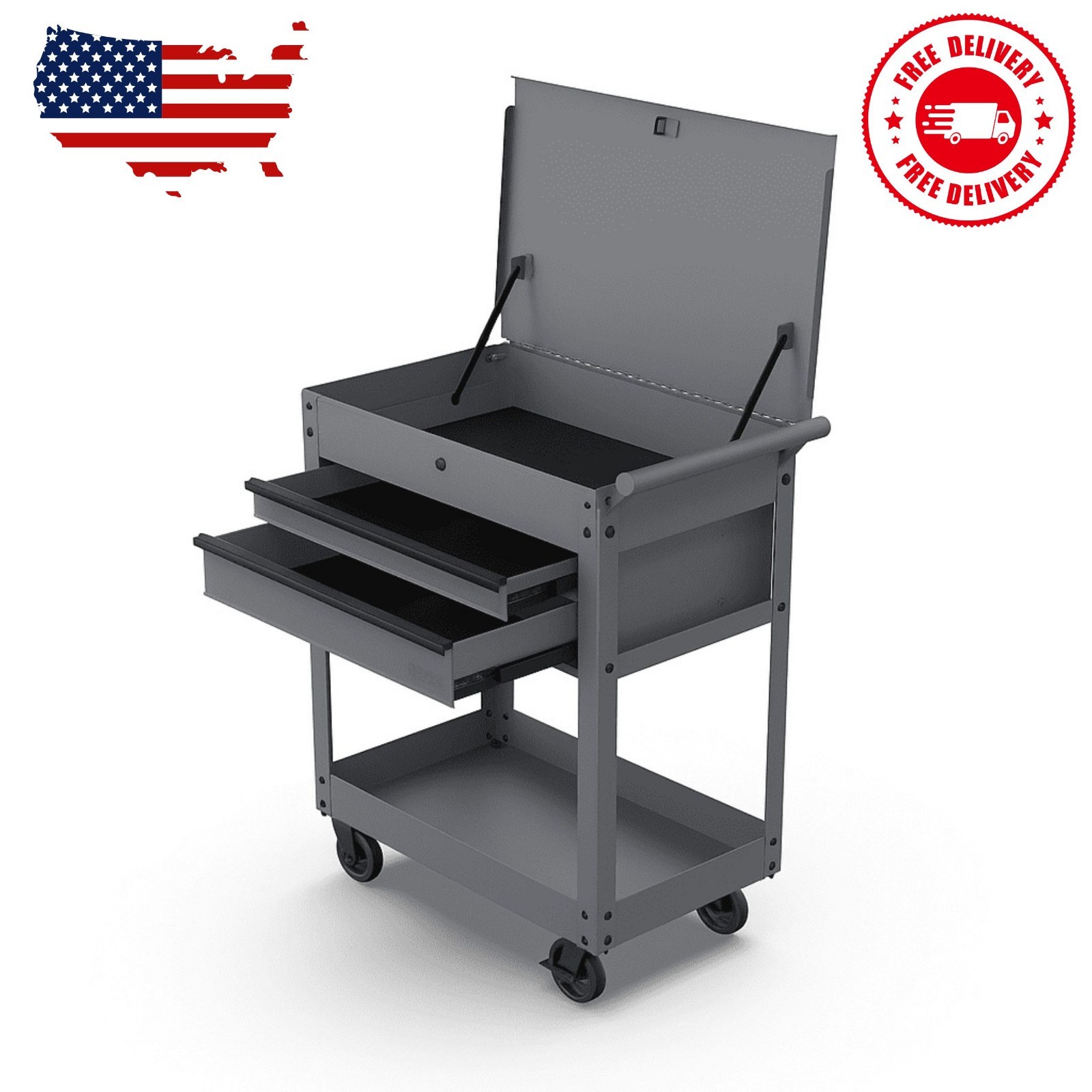 28-Inch Steel Tool Cart with Drawer, 500 lb Load Capacity, Gray Powder-Coated