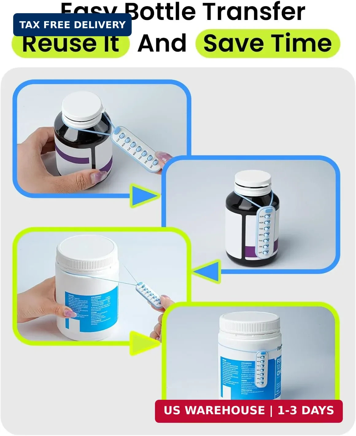 Odaro 2 Pack Pill Reminder, Lanyad or Sticker Pill Tracker, Work with Most Bottl