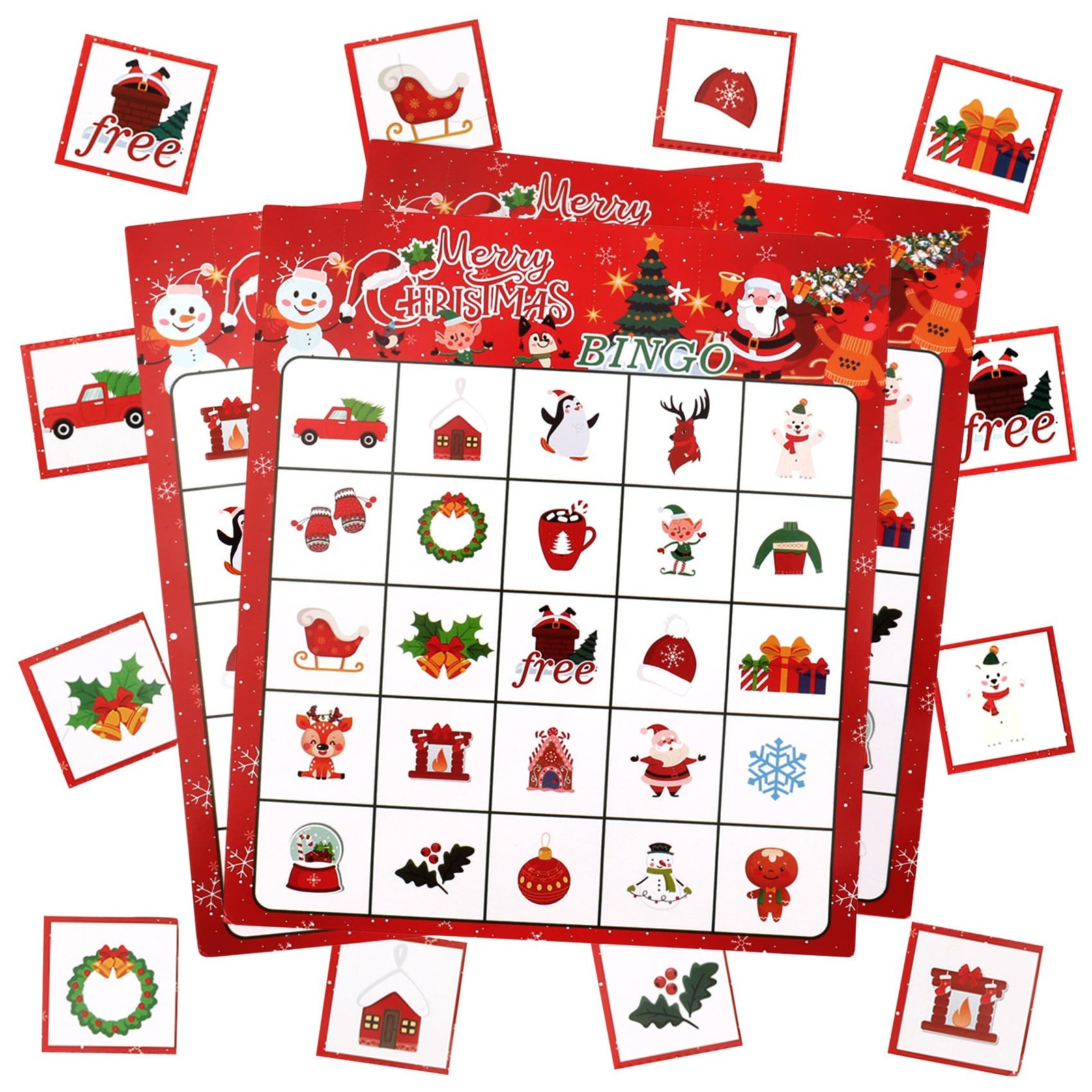 Christmas Bingo Game Cards for Kids, 24 Players 7.6 X 6.5 Inches, Red