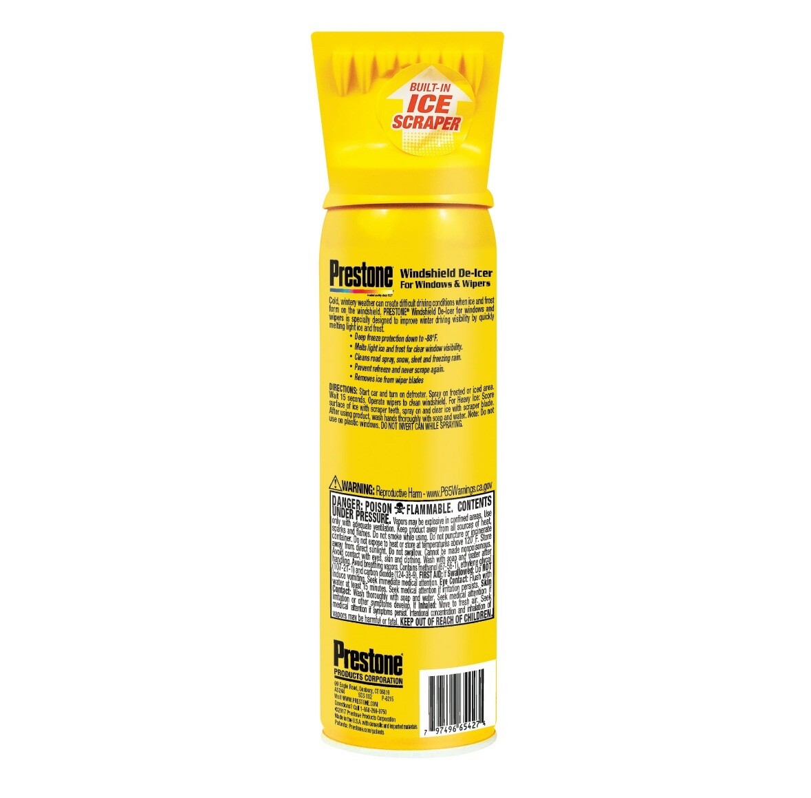NEW Prestone Windshield De-Icer 17 oz Can With Built In Scraper