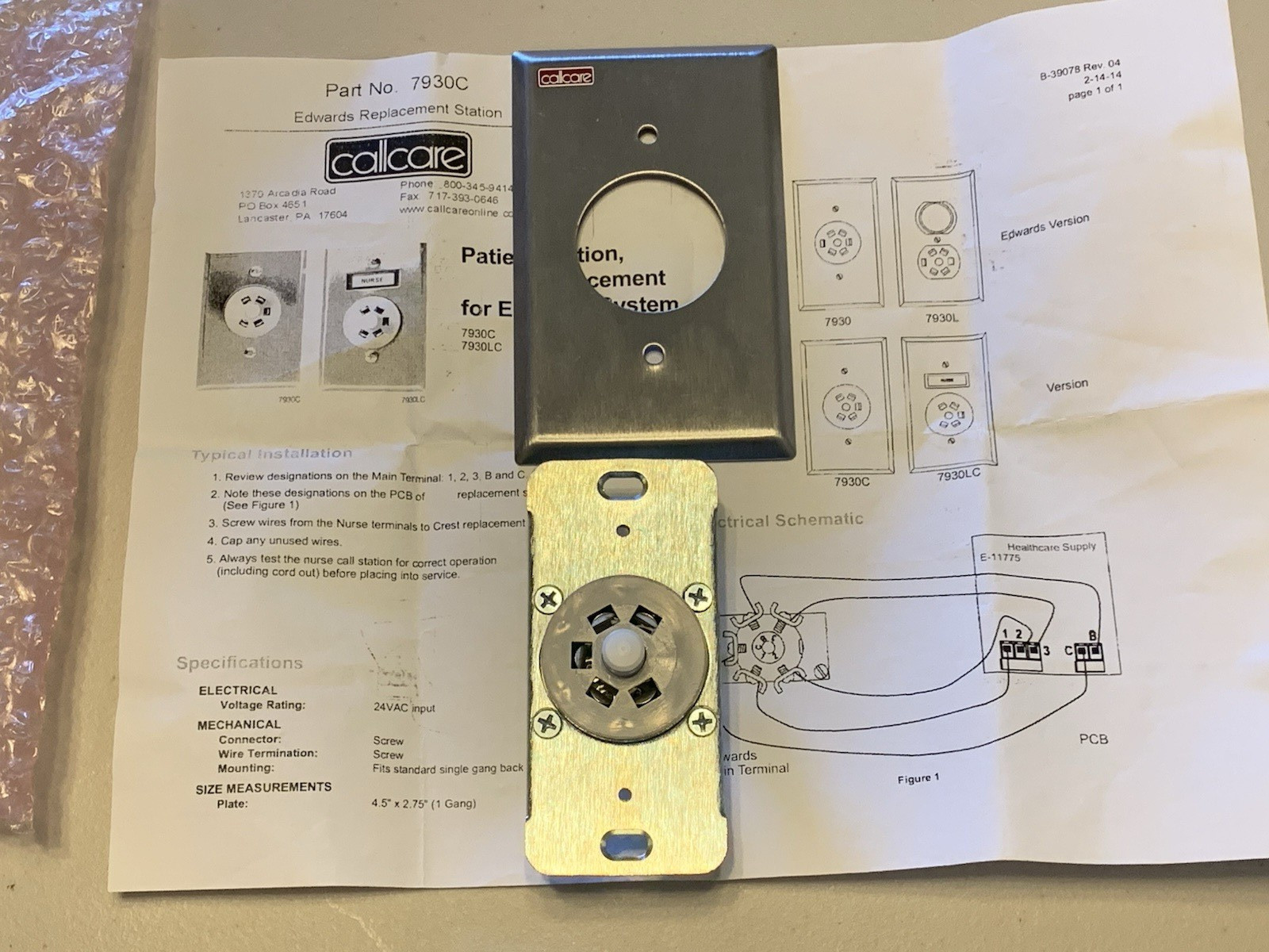 NEW In Package  Callcare ET-7930C Edwards Replacement Station . See Pictures