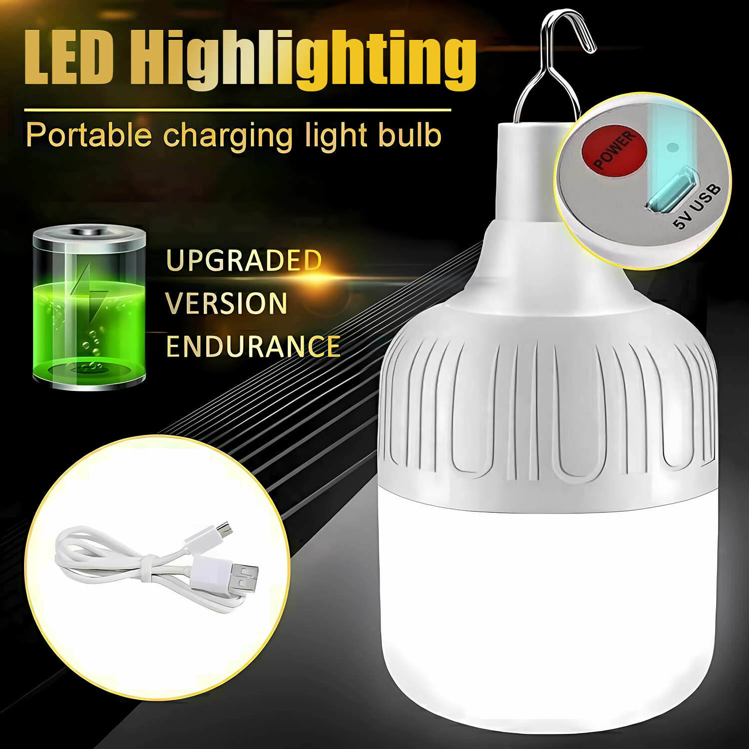 4PCS 20W USB Rechargeable LED Work Light Bulb with Hanging BBQ Camping Emergency